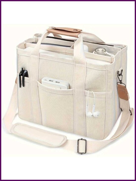 Handbags - Multi Pocket Shoulder Bag Tote with Compartments